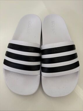 adidas White and Black Slide Sandals with Triple Stripes 5